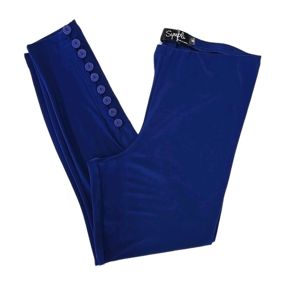 Sympli Diva Leggings 8 Royal Blue Button Ankle Hem Jersey Knit Lagenlook Travel